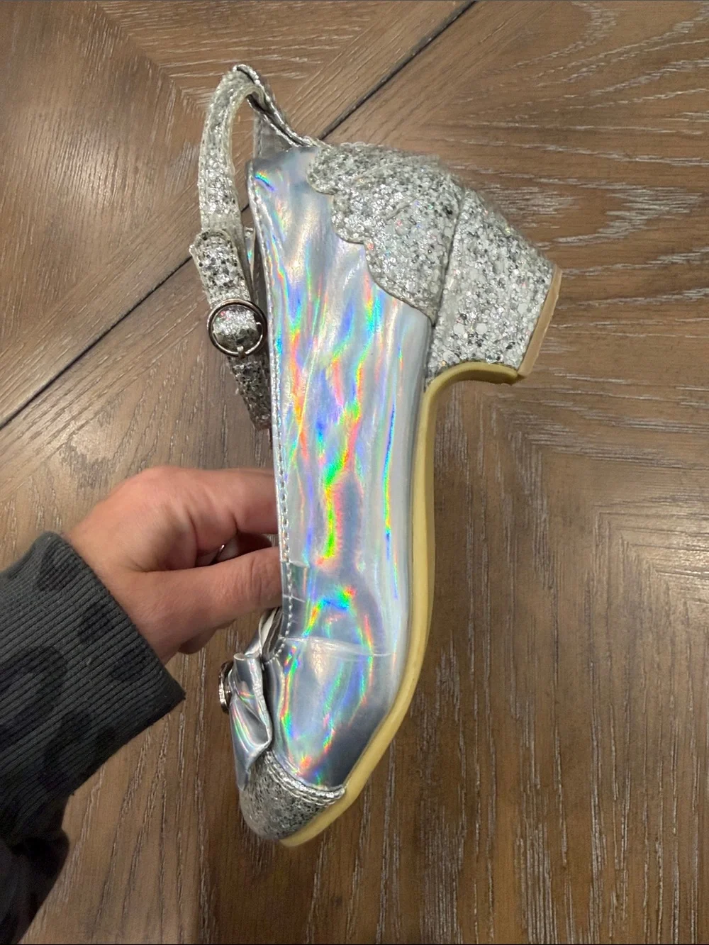 Disney Silver Holographic Glitter Mary Jane Dress Shoes